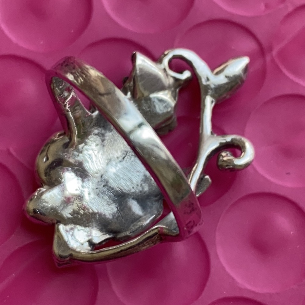 Solid Sterling Green Rose/Flower Ring Vintage - image 6